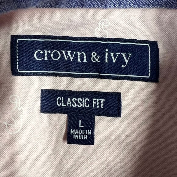 Crown & Ivy Shirt Men LG Pink Seahorse Classic Fit Authentic Southern Shirting - Picture 2 of 14